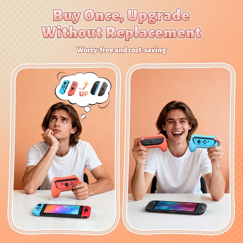 FASTSNAIL [Switch 1/2 Compatible] Grips for Nintendo Switch 2 (2025)/1&OLED for Joy-Con 2, Wear-Resistant & Anti-Slip Controller Grips Handle Kit, Switch 2 Joypad Holder Accessories (Orange,Blue) - Image 2